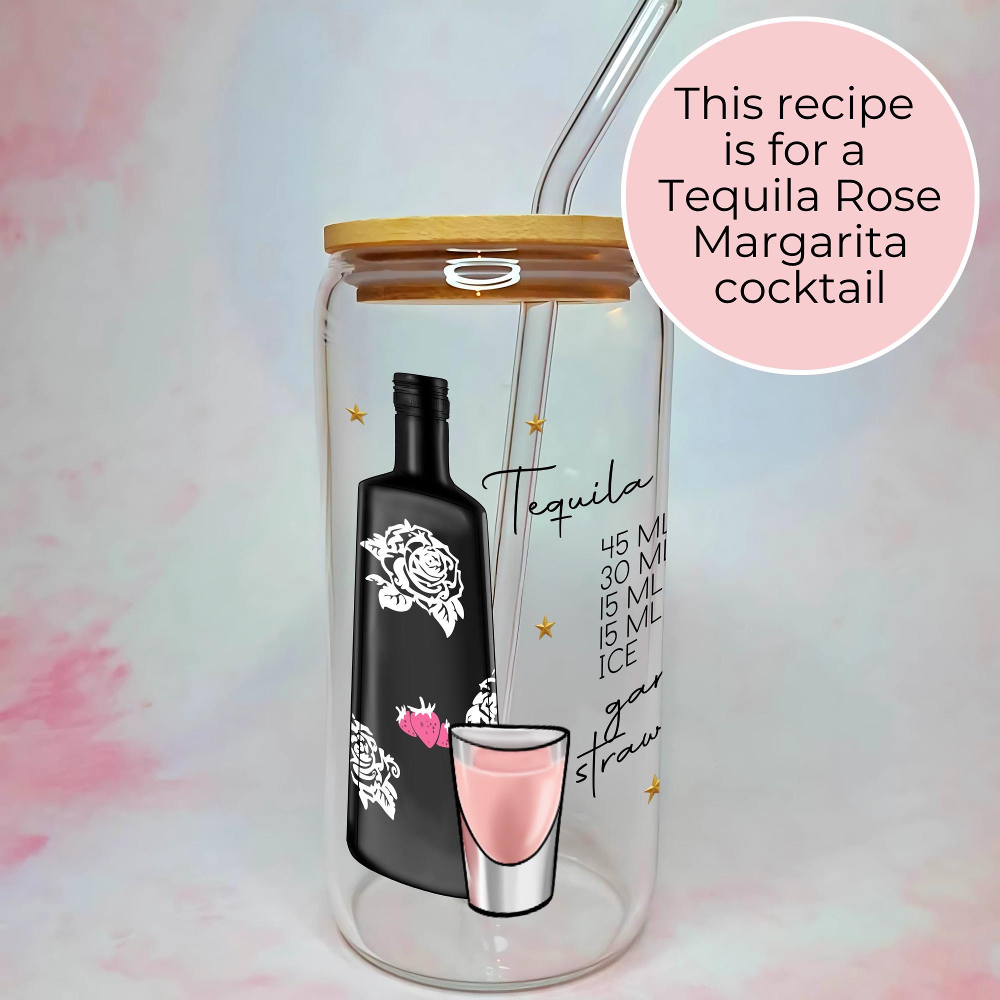 16oz Tequila Rose Margarita Cocktail Recipe Glass – Clear Tumbler with Bamboo Lid #CL