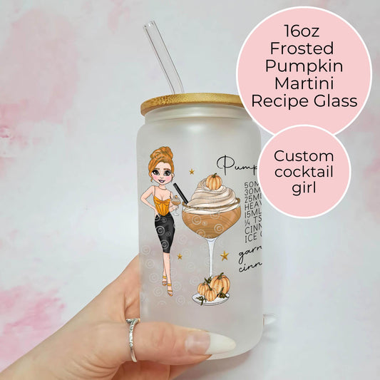 Pumpkin Martini 16oz Frosted Cocktail Recipe Tumbler, Thanksgiving Party Drinkware For Him Her, Halloween Pumpkin Spice Tumbler Gift For Her #HG #FL