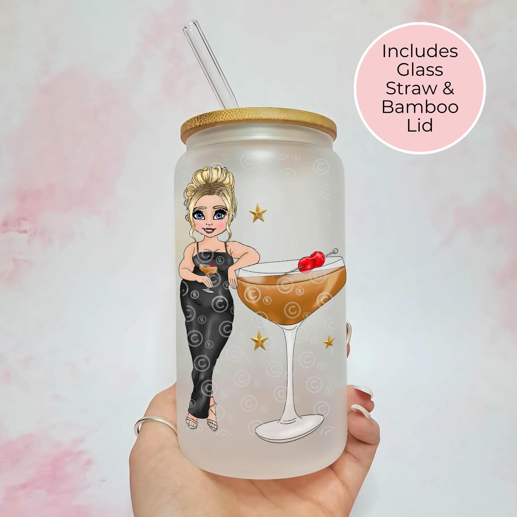 Manhattan Cocktail Girl 16oz Frosted Libby Glass – Personalised Recipe Glass #FL