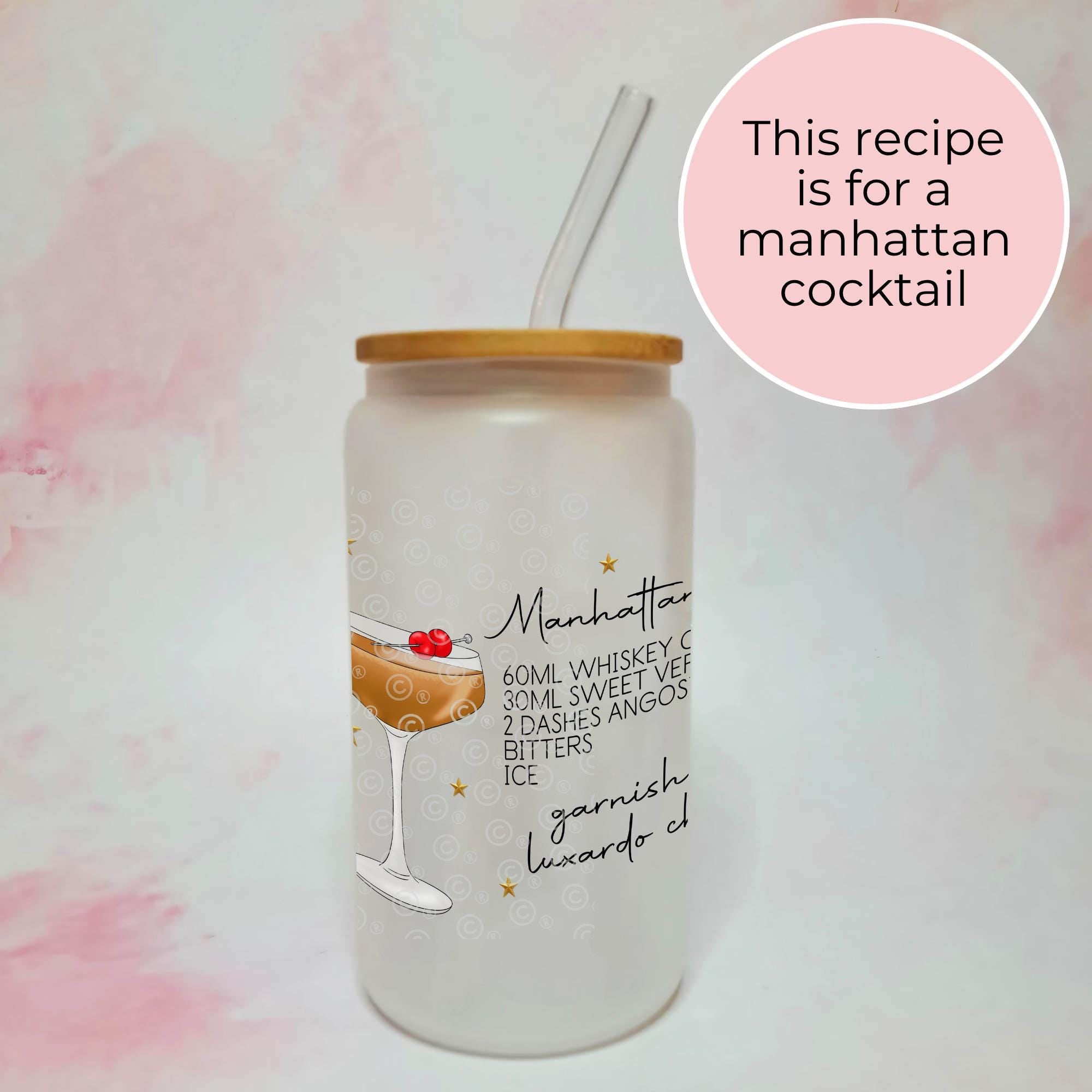 Manhattan Cocktail Girl 16oz Frosted Libby Glass – Personalised Recipe Glass #FL