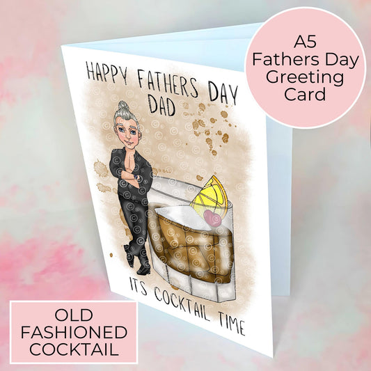 Old Fashioned Cocktail Father's Day Card from Daughter, Smart Shirt Character, Whiskey Glass Illustration, Gift for Dad #G2