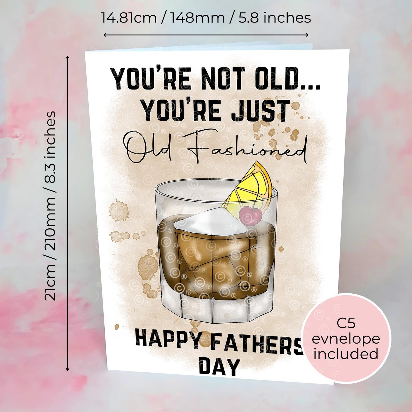 Old Fashioned Cocktail Themed Pun Fathers Day Card, Watercolour Fathers Day Card For Dad Uncle Grandad, Punny Cocktail Quote For Him #G2
