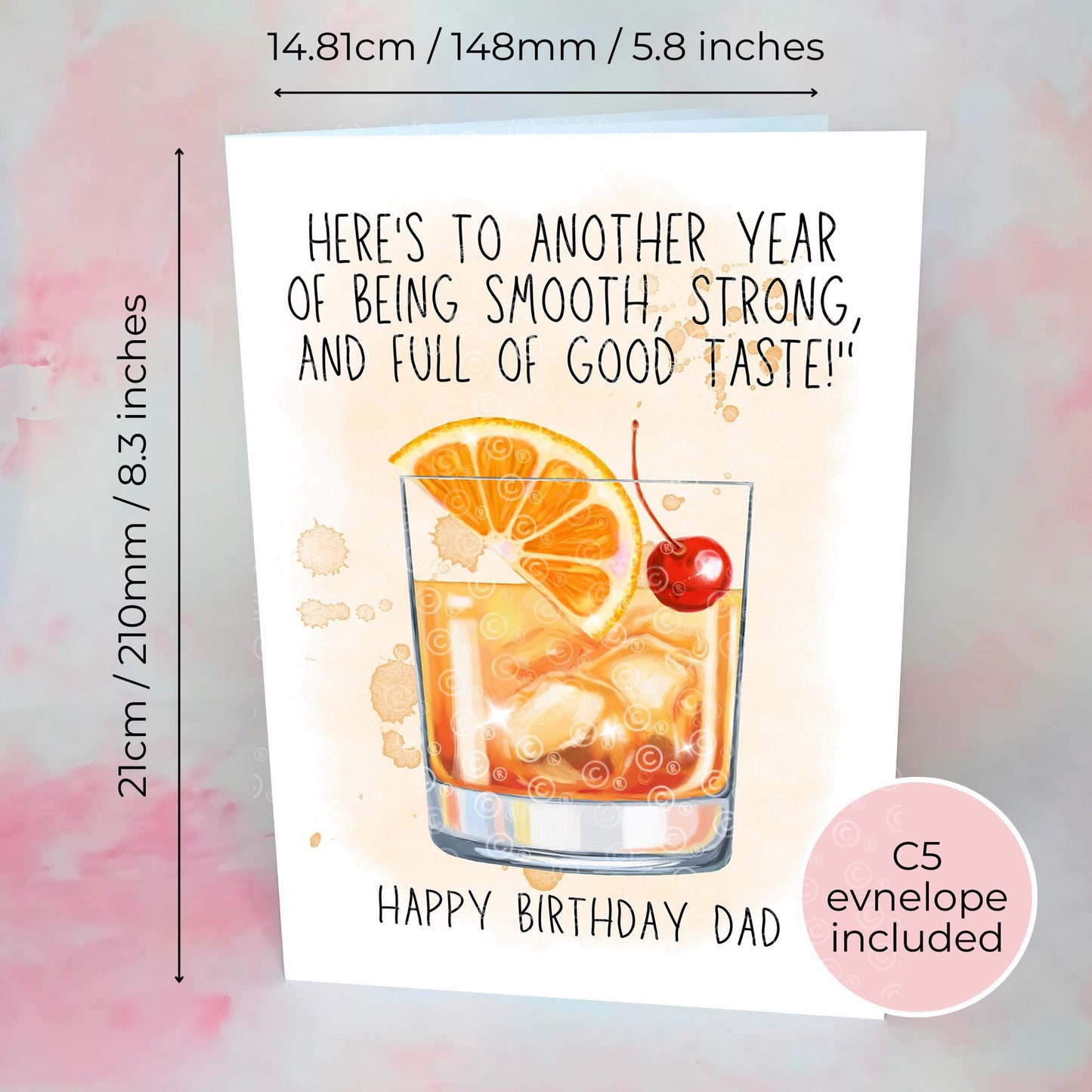 Old Fashioned Birthday Card, Cocktail Themed Whiskey Lover Birthday Card, Another Year Of Being Smooth And Strong Punny Birthday Card #G2