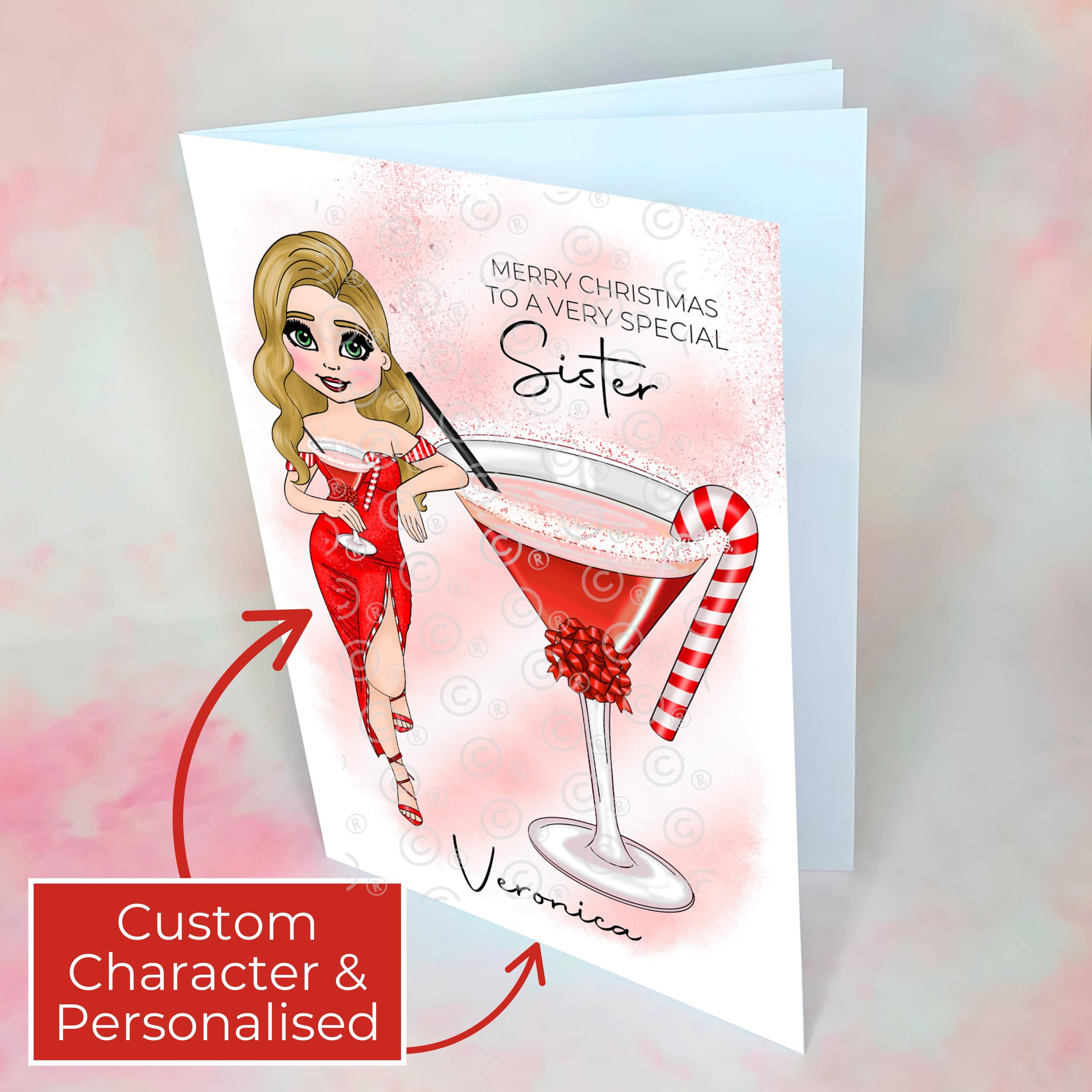 Personalised Candy Cane Cocktail Card For A Sister #CC
