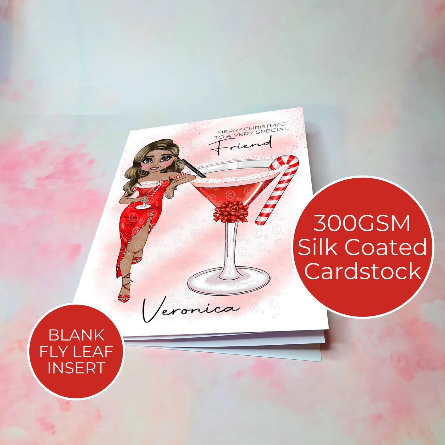 Personalised Special Friend Candy Cane Cocktail Themed Card, Custom Character A5 Blank Inside Christmas Greeting Card For Best Friend #CC
