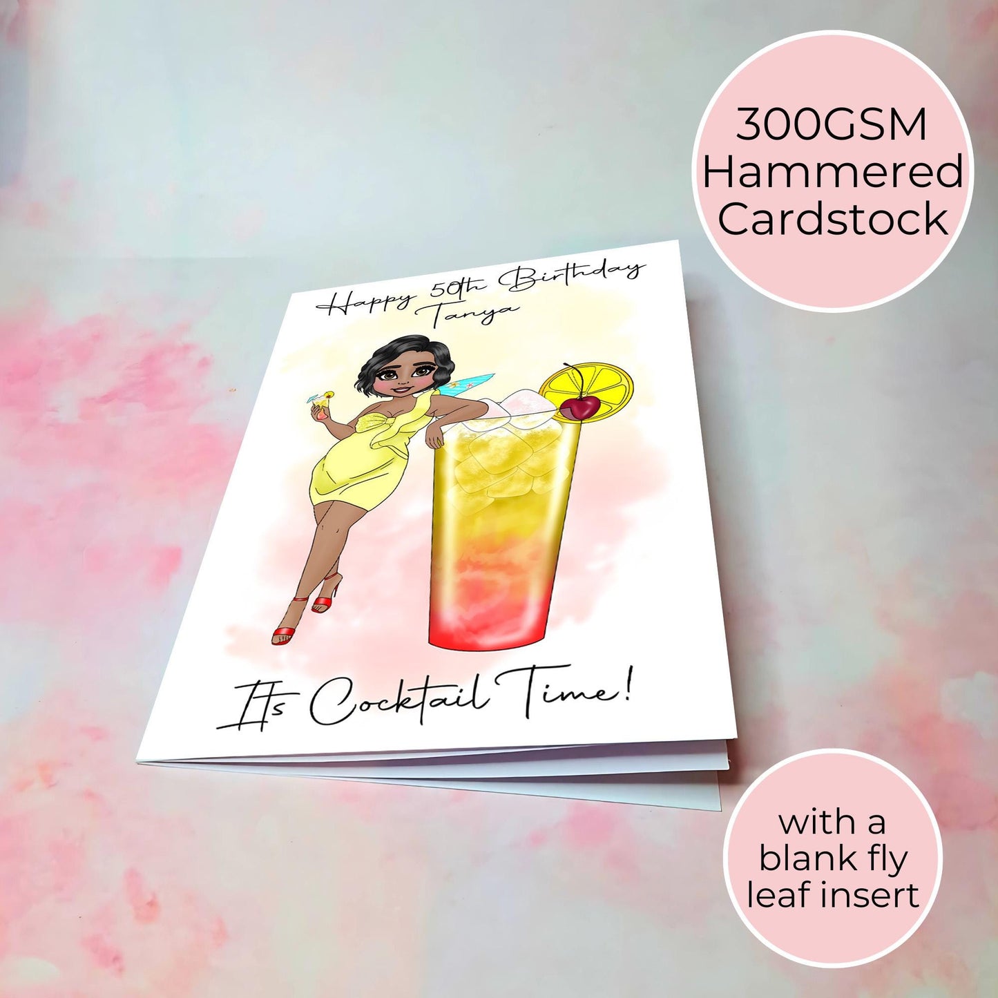 Tequila Sunrise Birthday Card, Cocktail Themed Greeting Card For Her, Custom Character Card Gift For Summer Soiree Cocktail #G1