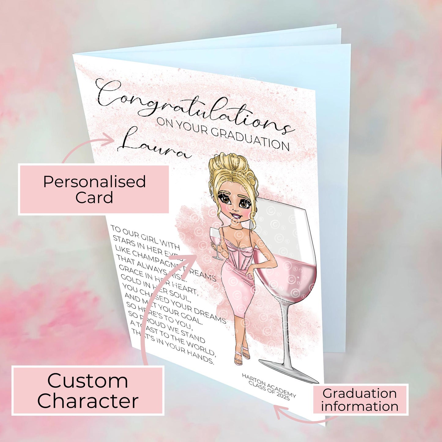 Rosé Sangria Wine Graduation Card, A5 Class Of 2025 Graduation For Daughter Niece Friend, Heartfelt Poem End Of Term Card Keepsake #G1