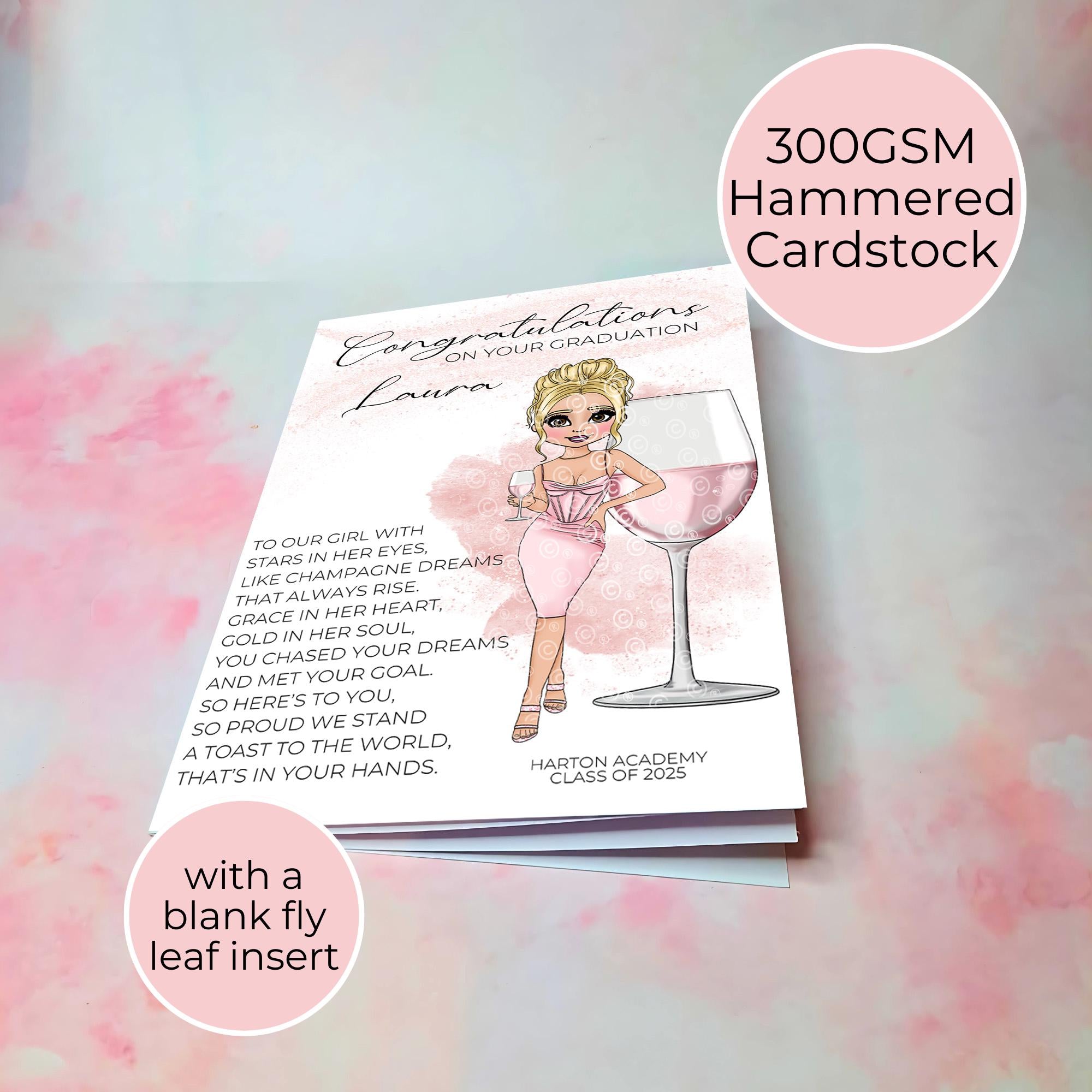 Rosé Sangria Personalised A5 Luxury Graduation Card #G1