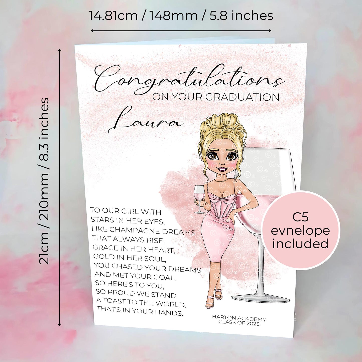 Rosé Sangria Wine Graduation Card, A5 Class Of 2025 Graduation For Daughter Niece Friend, Heartfelt Poem End Of Term Card Keepsake #G1