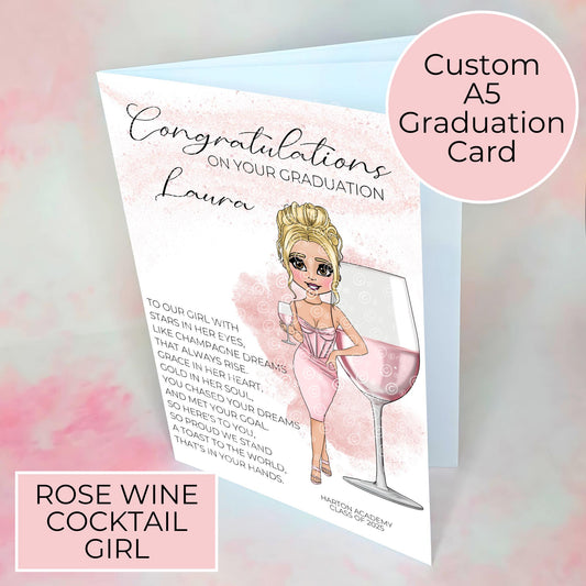 Rosé Sangria Wine Graduation Card, A5 Class Of 2025 Graduation For Daughter Niece Friend, Heartfelt Poem End Of Term Card Keepsake #G1