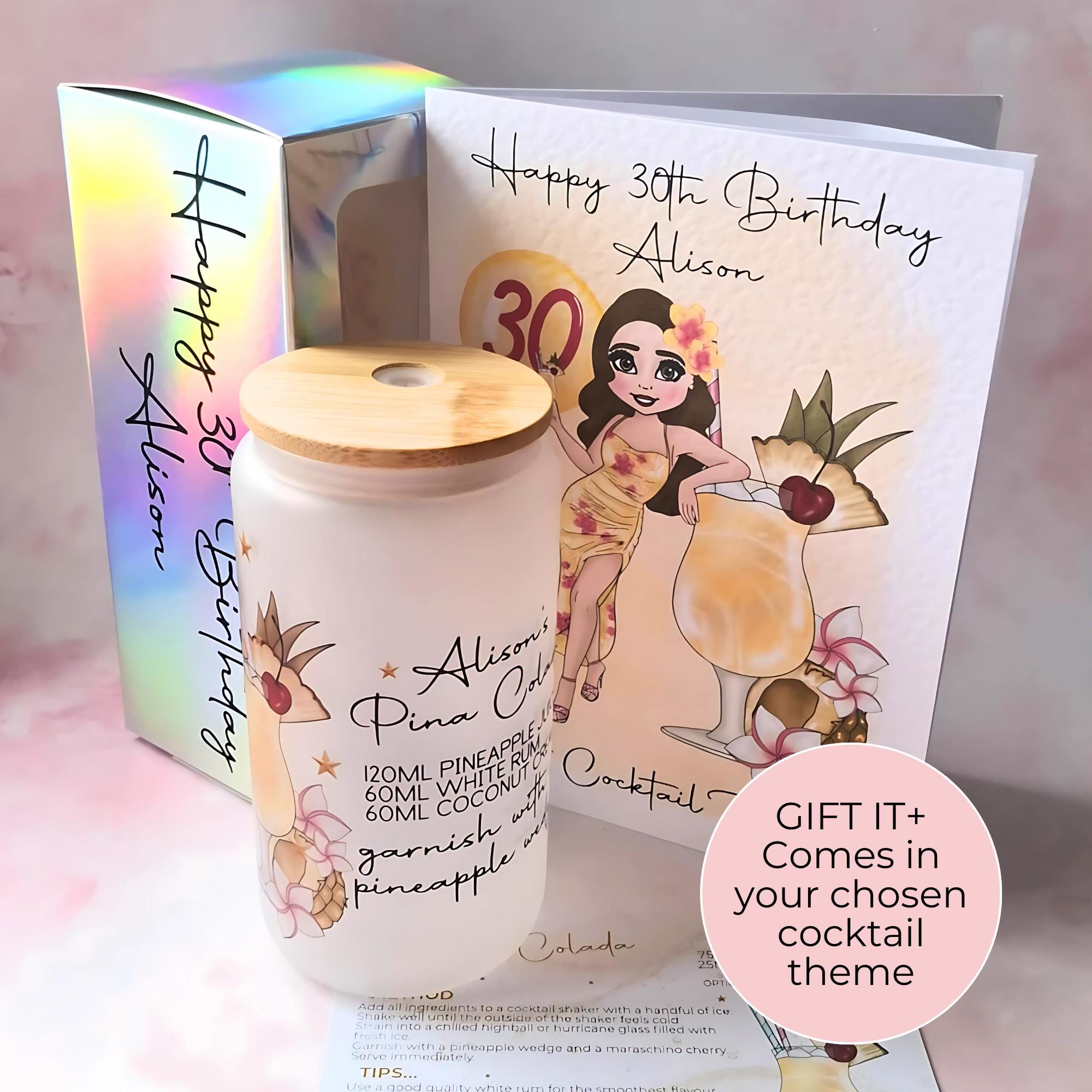 Pina Colada Cocktail Girl 16oz Frosted Libby Glass – Personalised Recipe Glass #FL