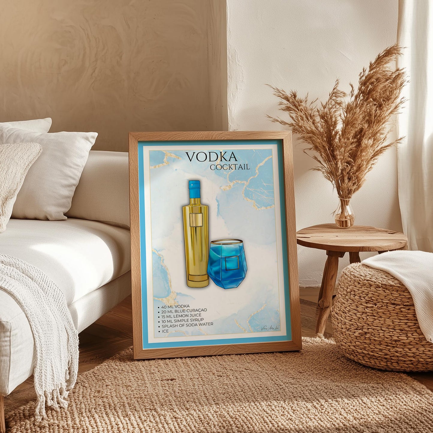 The Vodka Girl Cocktail Watercolour A3 A4 Wall Art Poster, Unframed AU Vodka Inspired Cocktail Recipe Illustration, Kitchen Home Bar Decor For Her #WA