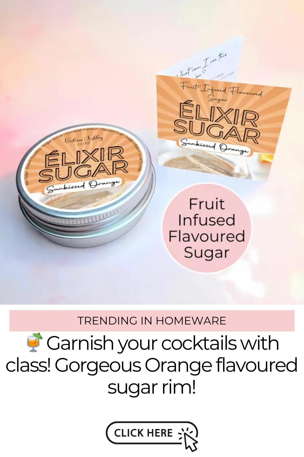 Sunkissed Orange Flavoured Sugar 20g Tin, Citrus Sugar for Cocktails, Edible Decorative Sugar For Rimming Glasses Baking Desserts Breakfasts #FRS
