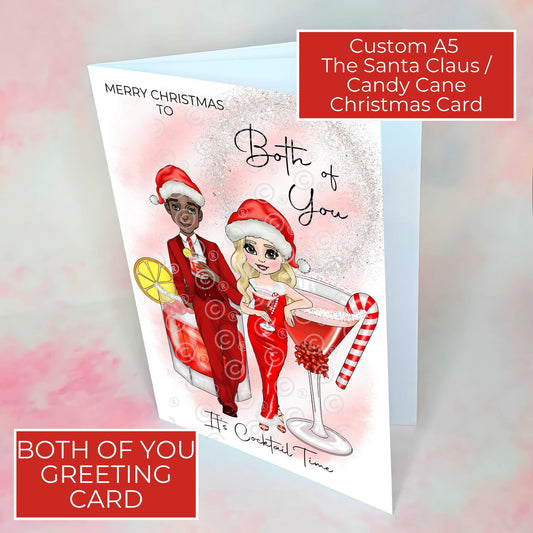 Personalised To The Both of You Candy Cane Cocktail Christmas Card, A5 Mr And Mrs Santa Couple Festive Card for Friends Neighbours Family Members #CC
