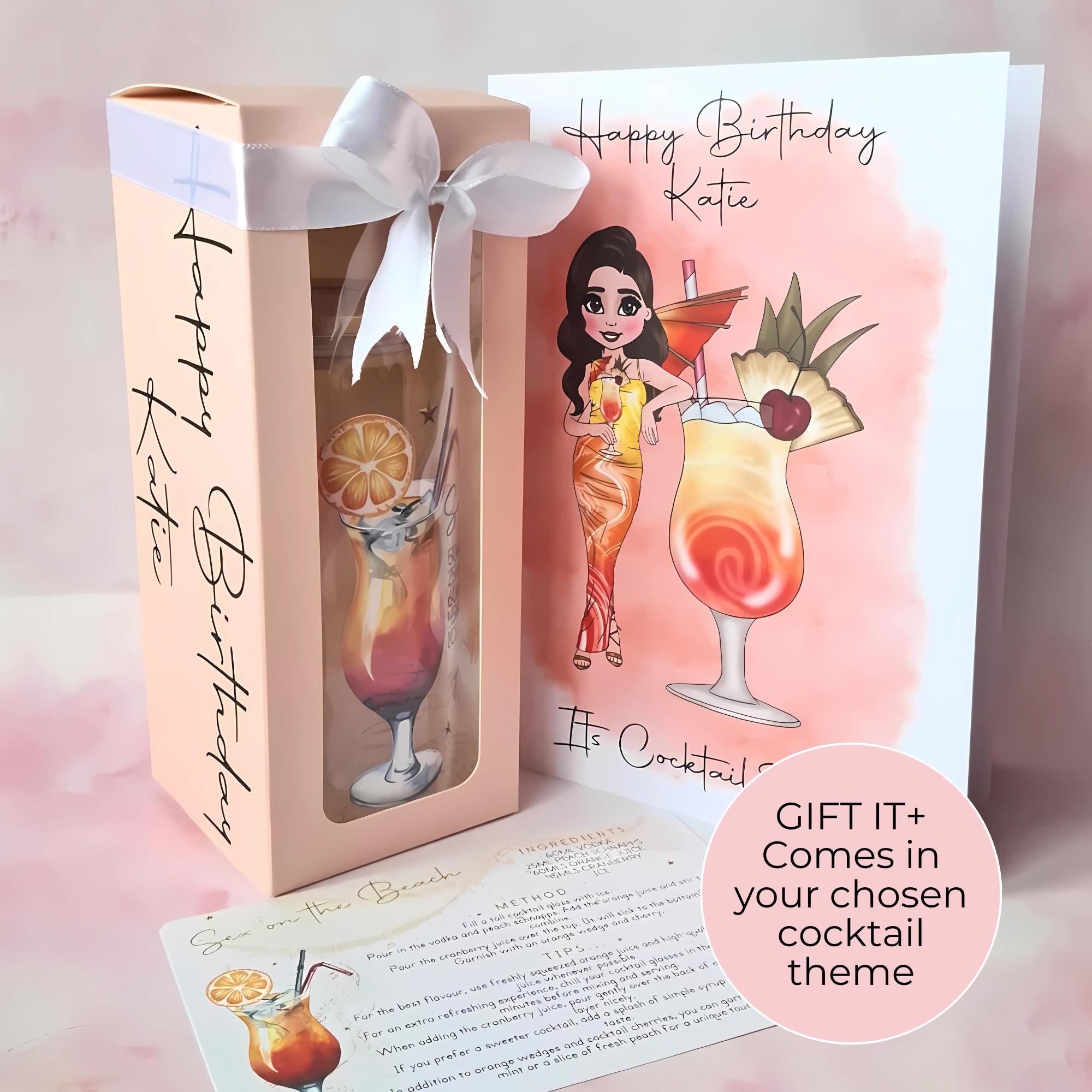 Sex on The Beach Cocktail Girl 16oz Frosted Libby Glass – Personalised Recipe Glass #FL