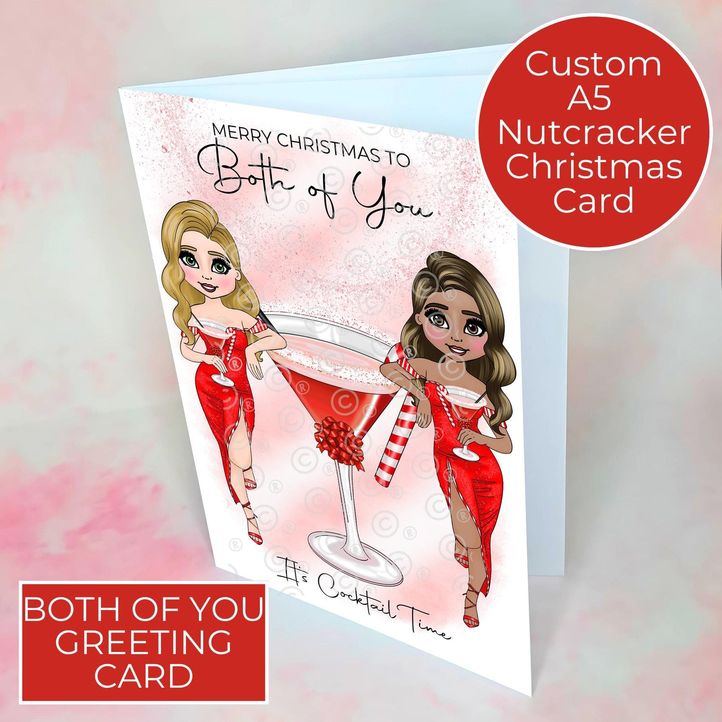 Personalised To The Both of You LGBTQ+ Gay Couple Candy Cane Cocktail Christmas Card, A5 Merry Christmas Same Sex Couple Luxury Festive Card #CC