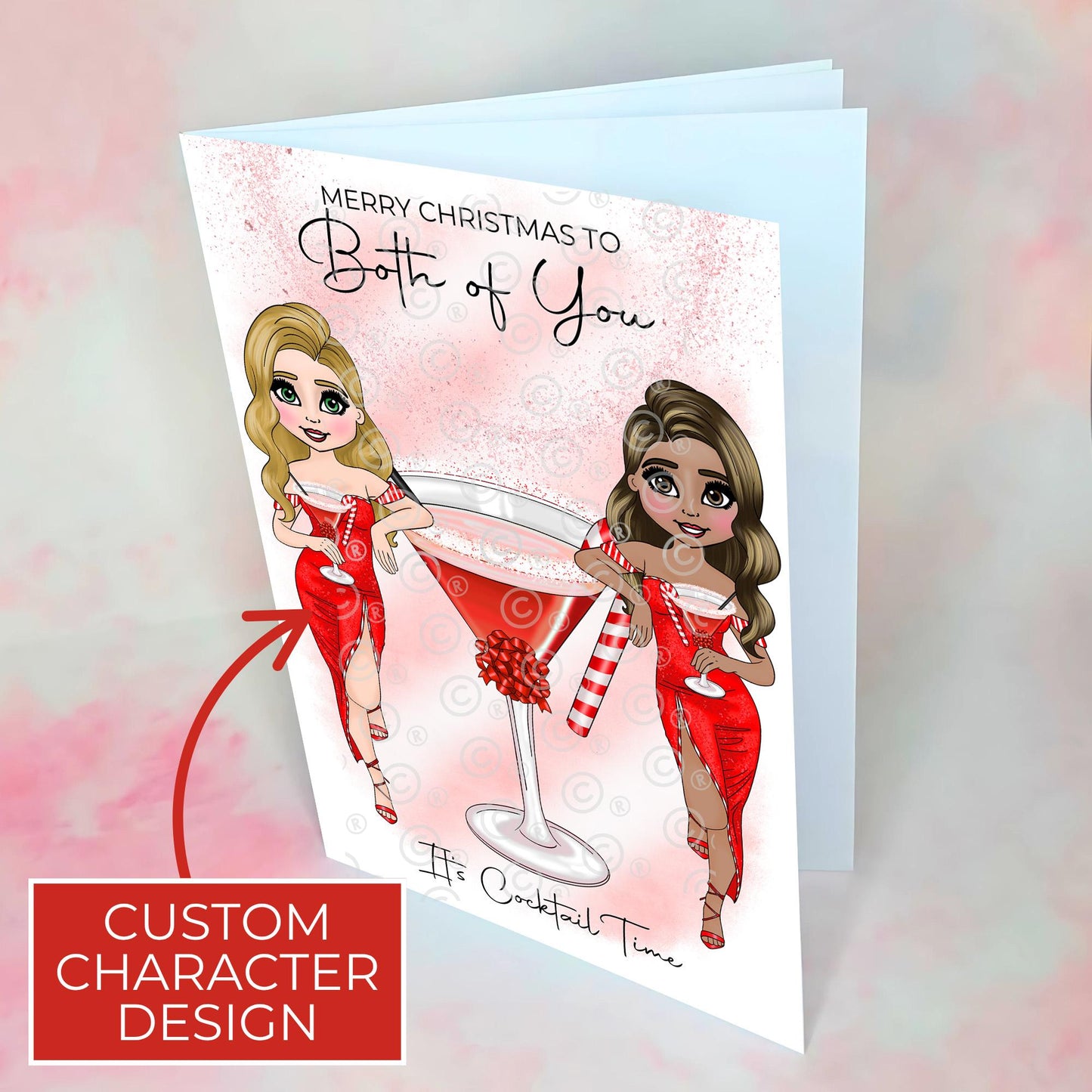 Personalised To The Both of You LGBTQ+ Gay Couple Candy Cane Cocktail Christmas Card, A5 Merry Christmas Same Sex Couple Luxury Festive Card #CC