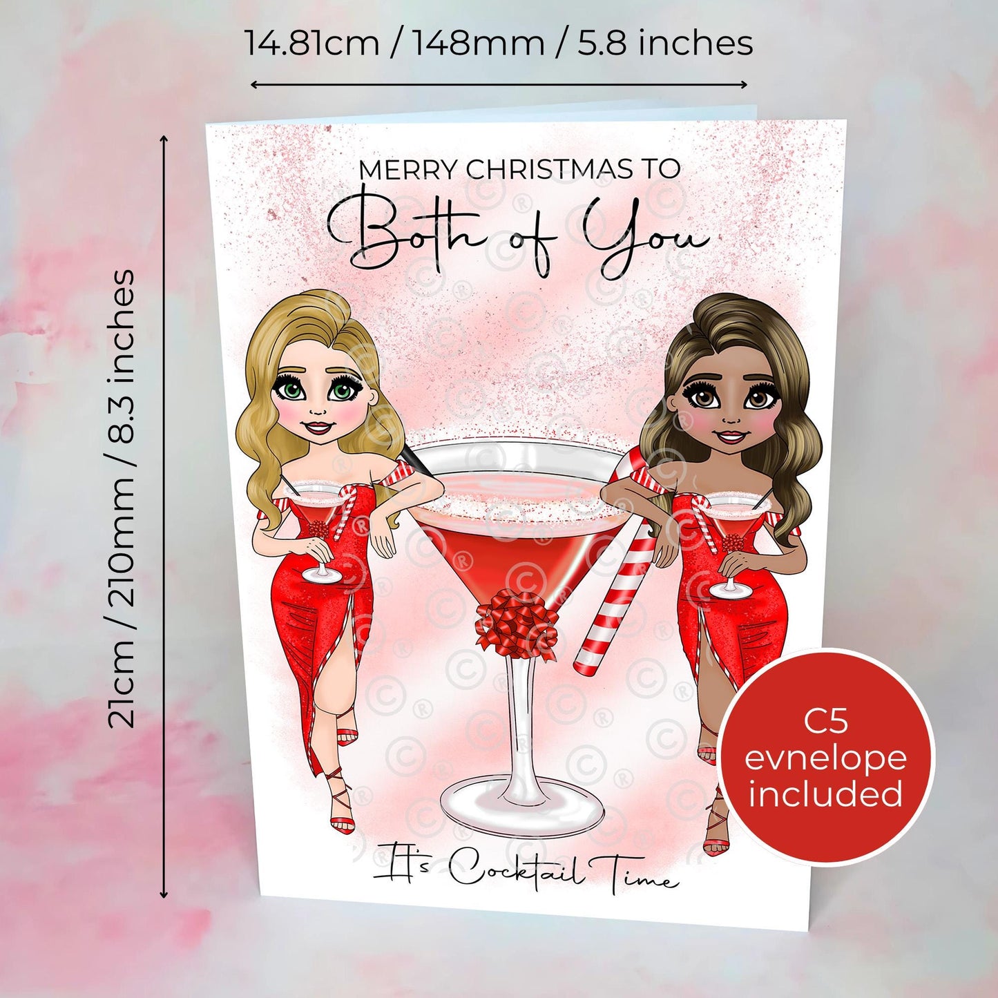 Personalised To The Both of You LGBTQ+ Gay Couple Candy Cane Cocktail Christmas Card, A5 Merry Christmas Same Sex Couple Luxury Festive Card #CC