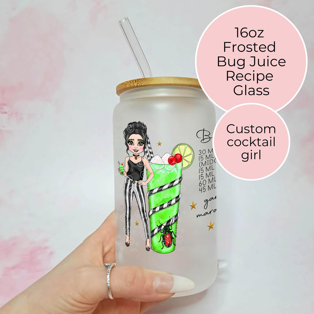 Bug Juice Cocktail Girl 16oz Frosted Libby Glass – Personalised Recipe Glass #FL