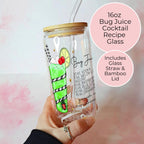 16oz Bug Juice Cocktail Recipe Glass – Clear Tumbler with Bamboo Lid #CL
