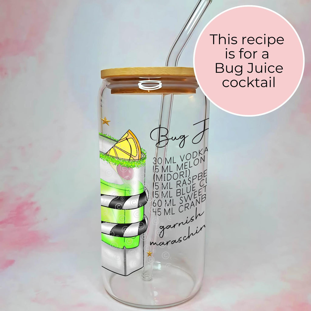 16oz Bug Juice Cocktail Recipe Glass – Clear Tumbler with Bamboo Lid #CL
