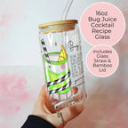 16oz Bug Juice Cocktail Recipe Glass – Clear Tumbler with Bamboo Lid #CL