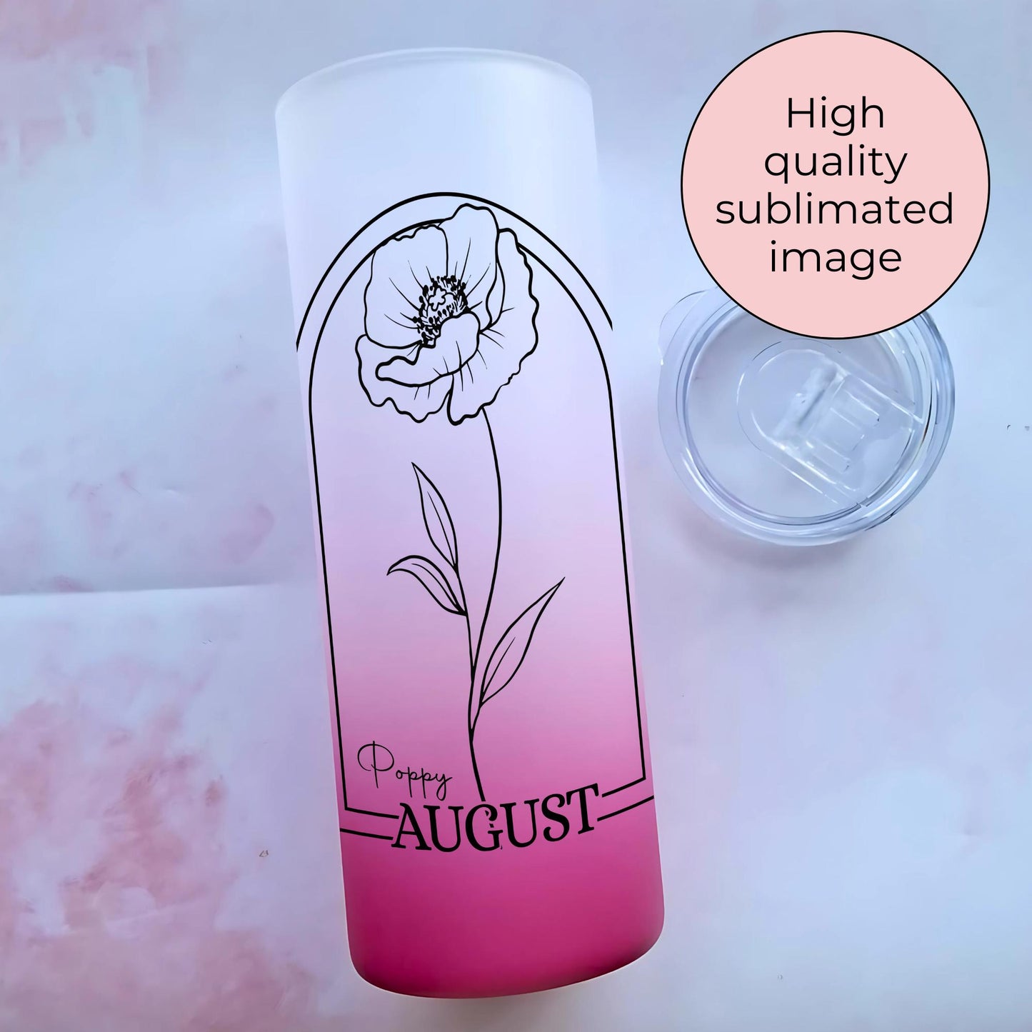 20oz Ombre August Poppy Birth Flower Tumbler, Pink Yellow Blue Zodiac Ombre Floral Tumbler For Her Christmas Birthday Gift, Hot Cold Tumlber #BF