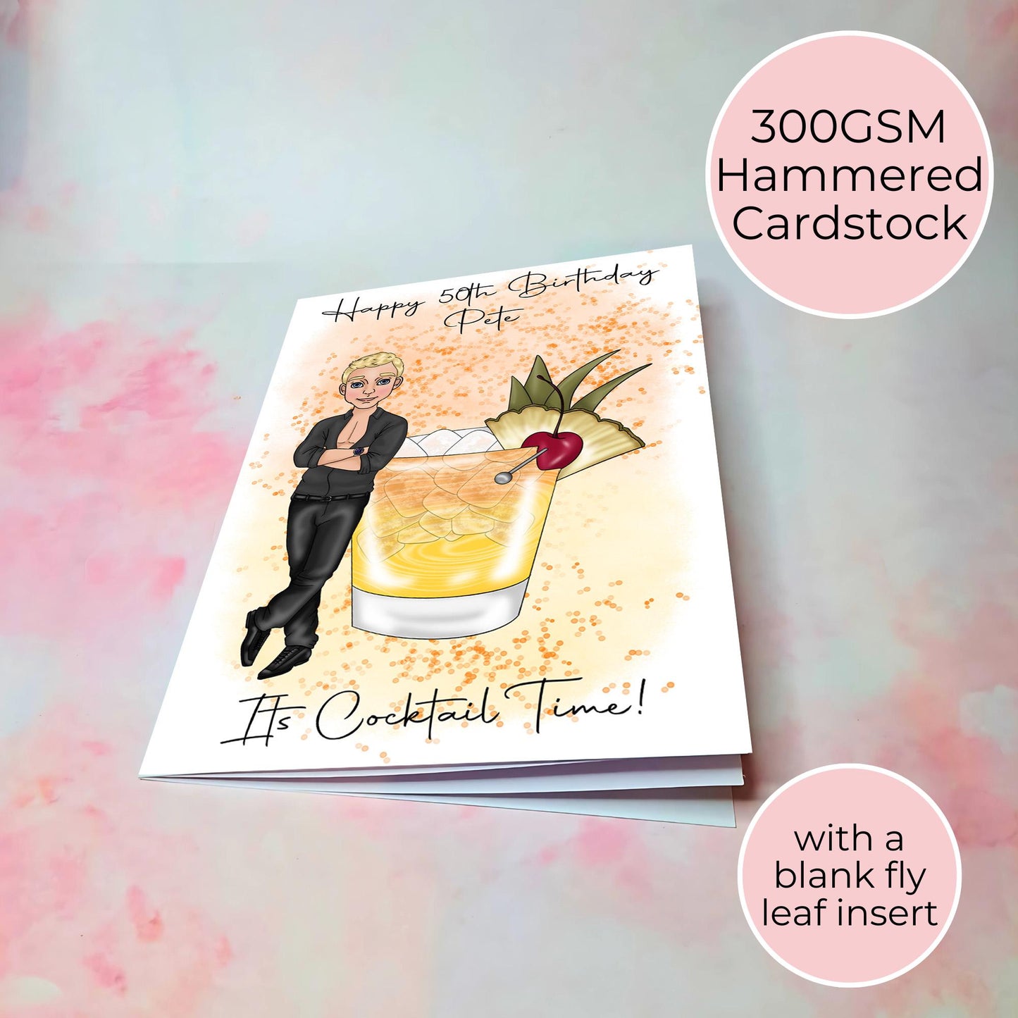 Personalised A5 Mai Tai Cocktail Themed Birthday Card For Him, Character Birthday Greeting Card For His Milestone Birthday, Rum Cocktail #G2