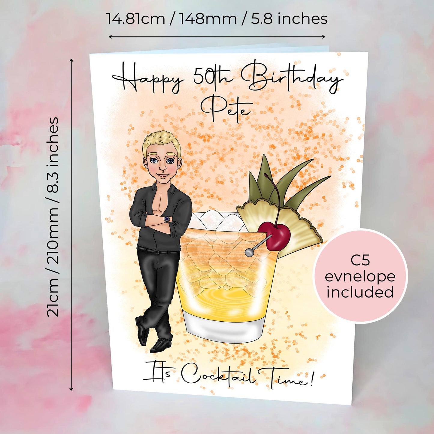 Personalised A5 Mai Tai Cocktail Themed Birthday Card For Him, Character Birthday Greeting Card For His Milestone Birthday, Rum Cocktail #G2