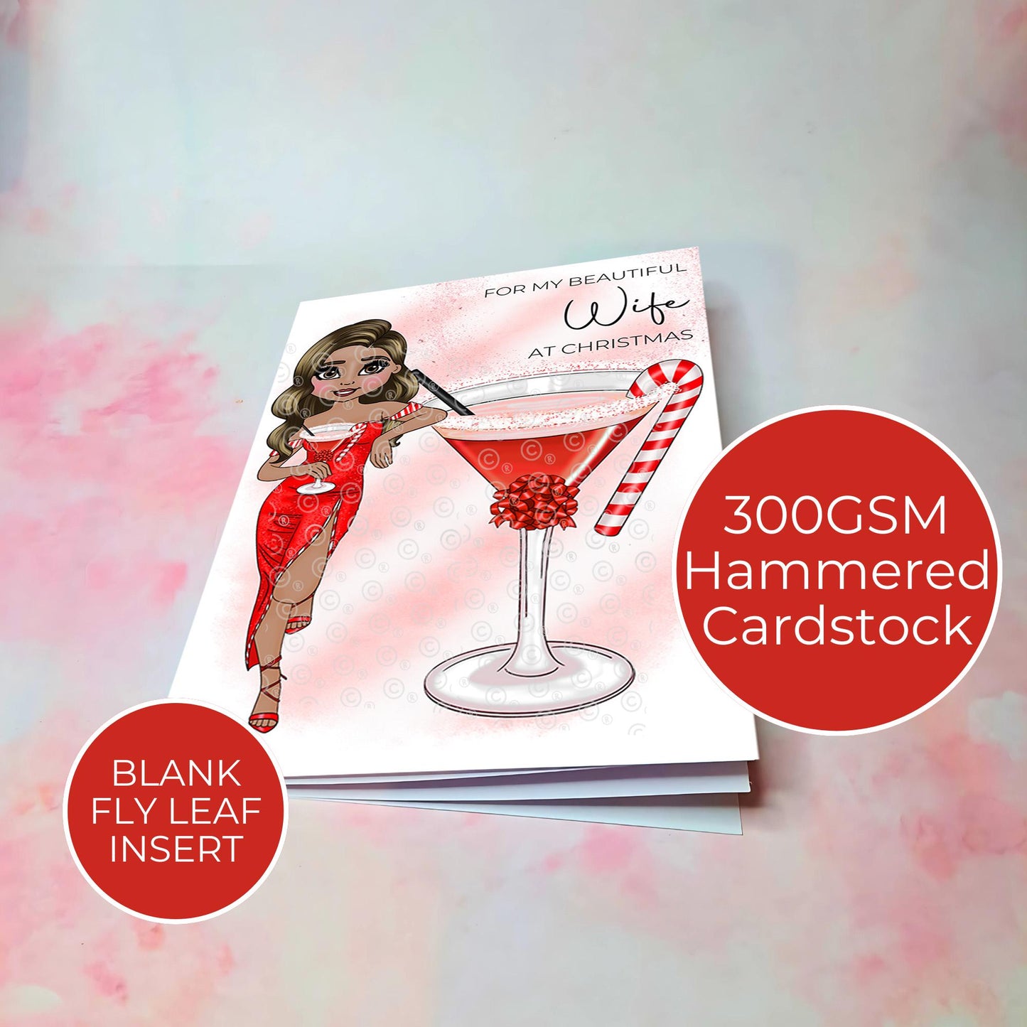Personalised Candy Cane Cocktail Christmas Card For Beautiful Wife, Christmas Card From Husband, Luxury Cocktail Card With Custom Character #CC