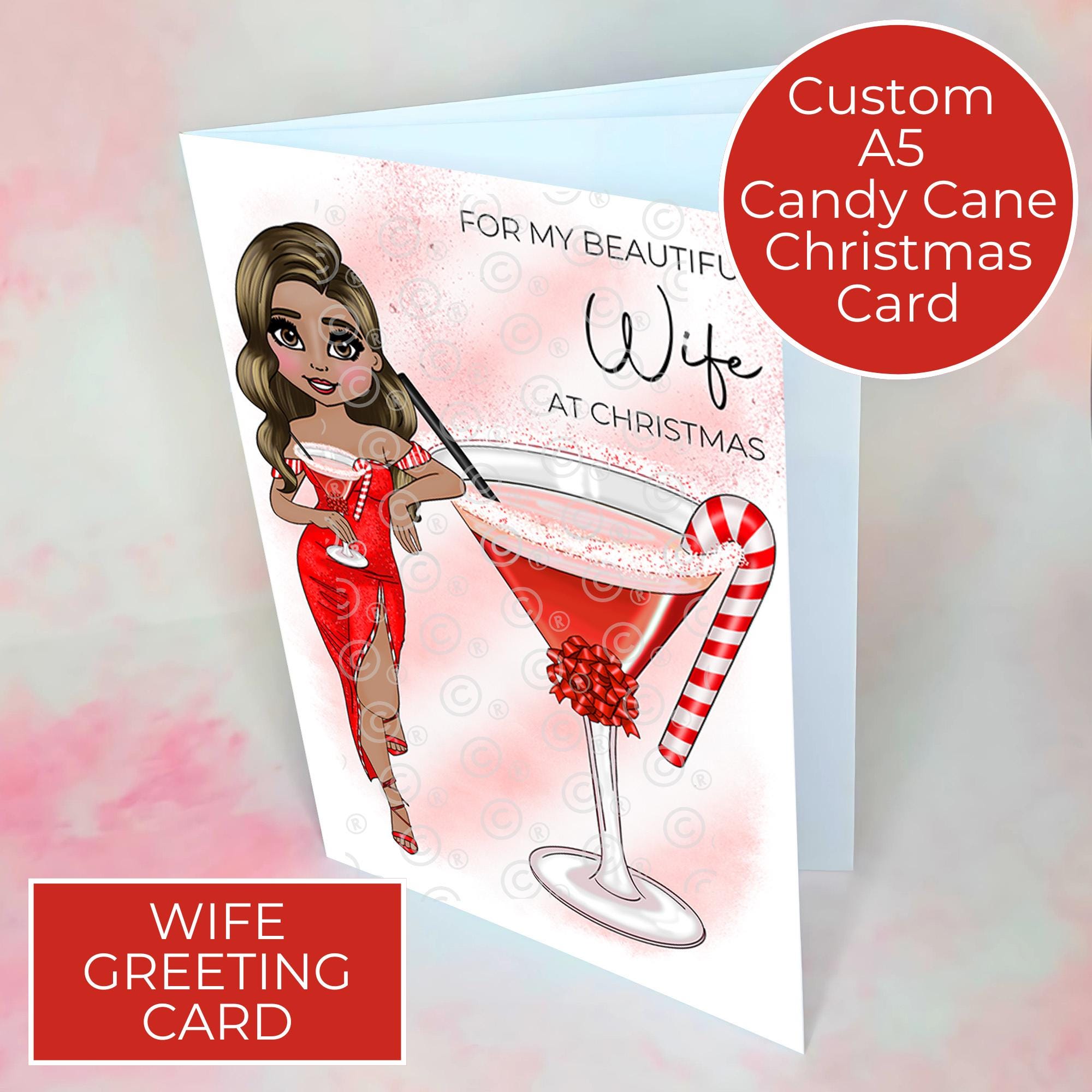 Personalised Candy Cane Cocktail Card for A Wife #CC