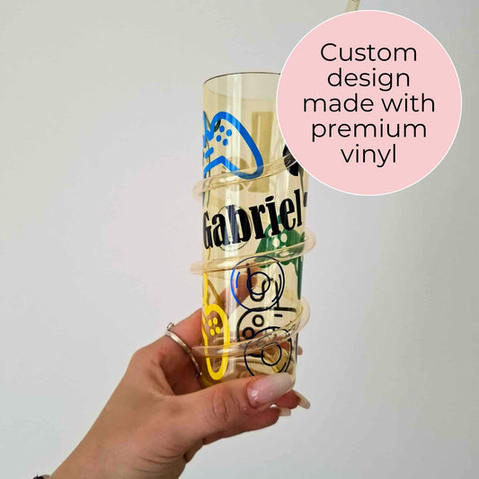 Personalized Crazy straw cup tumbler Coloured Straw Wrapped Around Cup Children's Plastic Drinkware Tumbler Themed Tumbler With Curly Straw #BPA