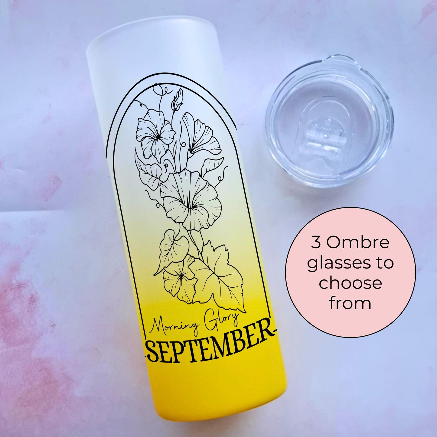 20oz Ombre September Morning Glory Birth Flower Tumbler, Monochrome Line Art Floral Tumbler Design, Gift Her Her Birthday Or Chirstmas #BF