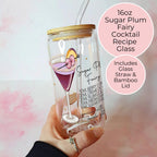 16oz Sugar Plum Fairy Cocktail Recipe Glass – Clear Tumbler with Bamboo Lid #CL
