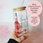 16oz Cherry Sours Cocktail Recipe Glass – Clear Tumbler with Bamboo Lid #CL