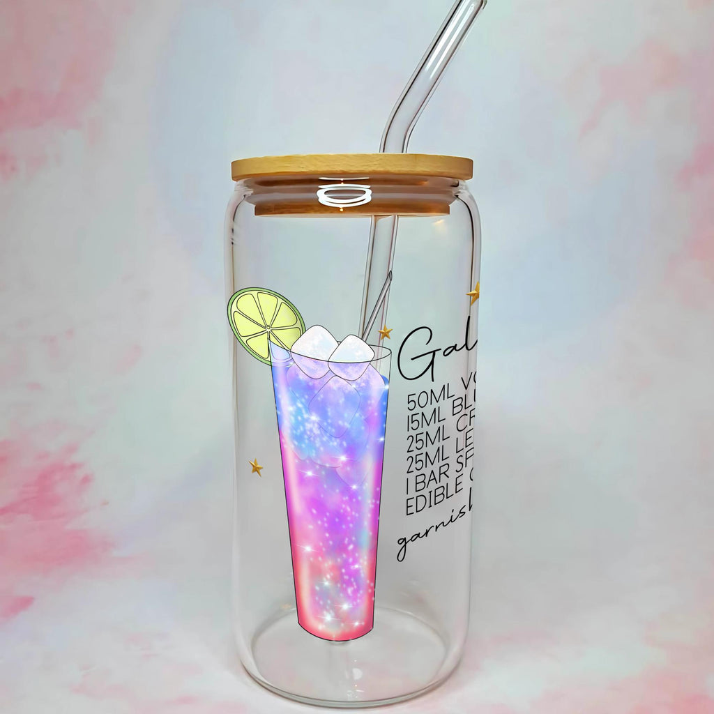 16oz Galaxy Vodka Cocktail Recipe Glass – Clear Tumbler with Bamboo Lid #CL