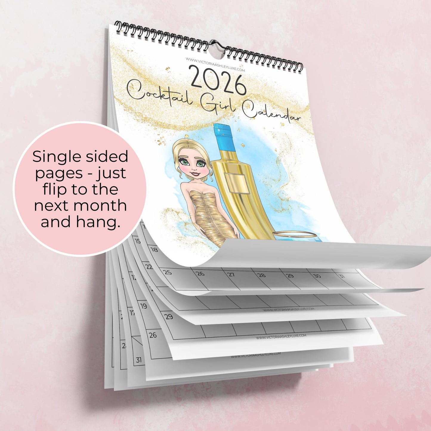 2026 Cocktail Girl A4 Wall Calendar, Custom Illustrated Cocktail Recipes Calendar, Unique Gift For Cocktail Lovers, Kitchen Wall Home Décor