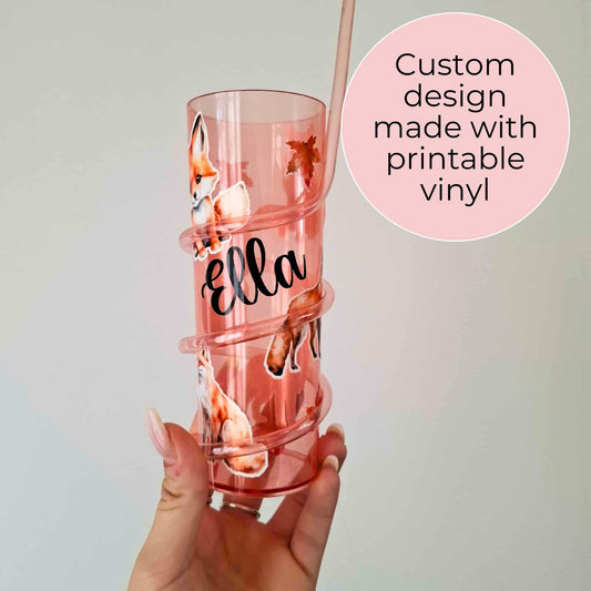 Personalized Crazy Straw Tumbler With Printable Vinyl Decals, Custom Wrap Around Str4aw Cup For Children, Childs Birthday Gift Party Bag #BPA