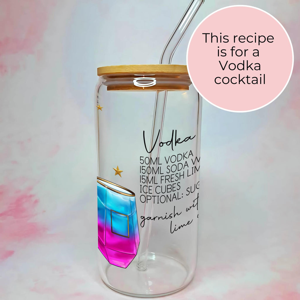 16oz Vodka Girl Cocktail Recipe Glass – Clear Tumbler with Bamboo Lid #CL