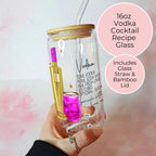 16oz Vodka Girl Cocktail Recipe Glass – Clear Tumbler with Bamboo Lid #CL