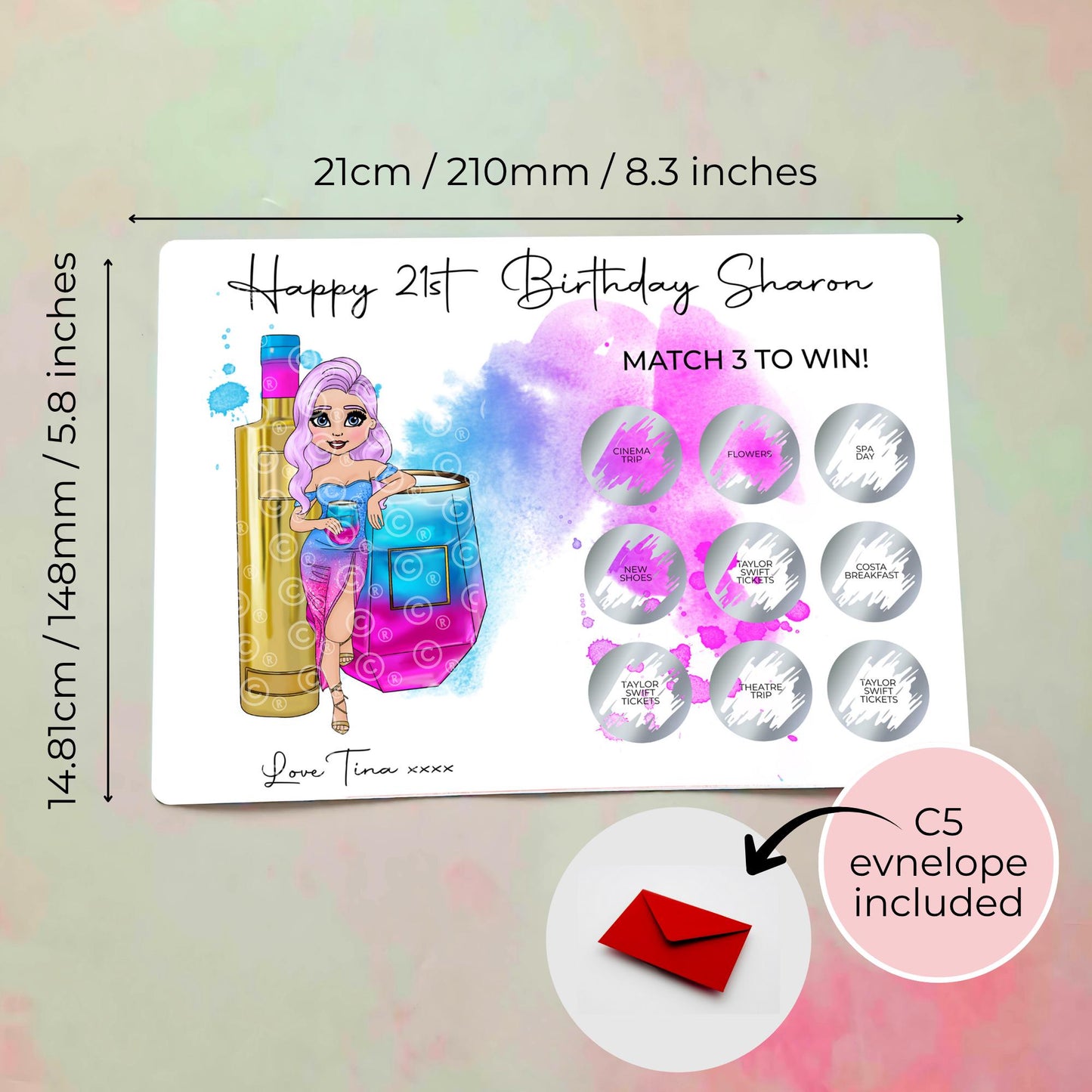 The Vodka Girl Personalised Novelty Cocktail A5 Scratch Panel Gift Reveal Card, Scratch Reveal Gift Match 3 To Win Gift Surprise, Secret Santa #SC