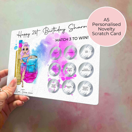 The Vodka Girl Personalised Novelty Cocktail A5 Scratch Panel Gift Reveal Card, Scratch Reveal Gift Match 3 To Win Gift Surprise, Secret Santa #SC