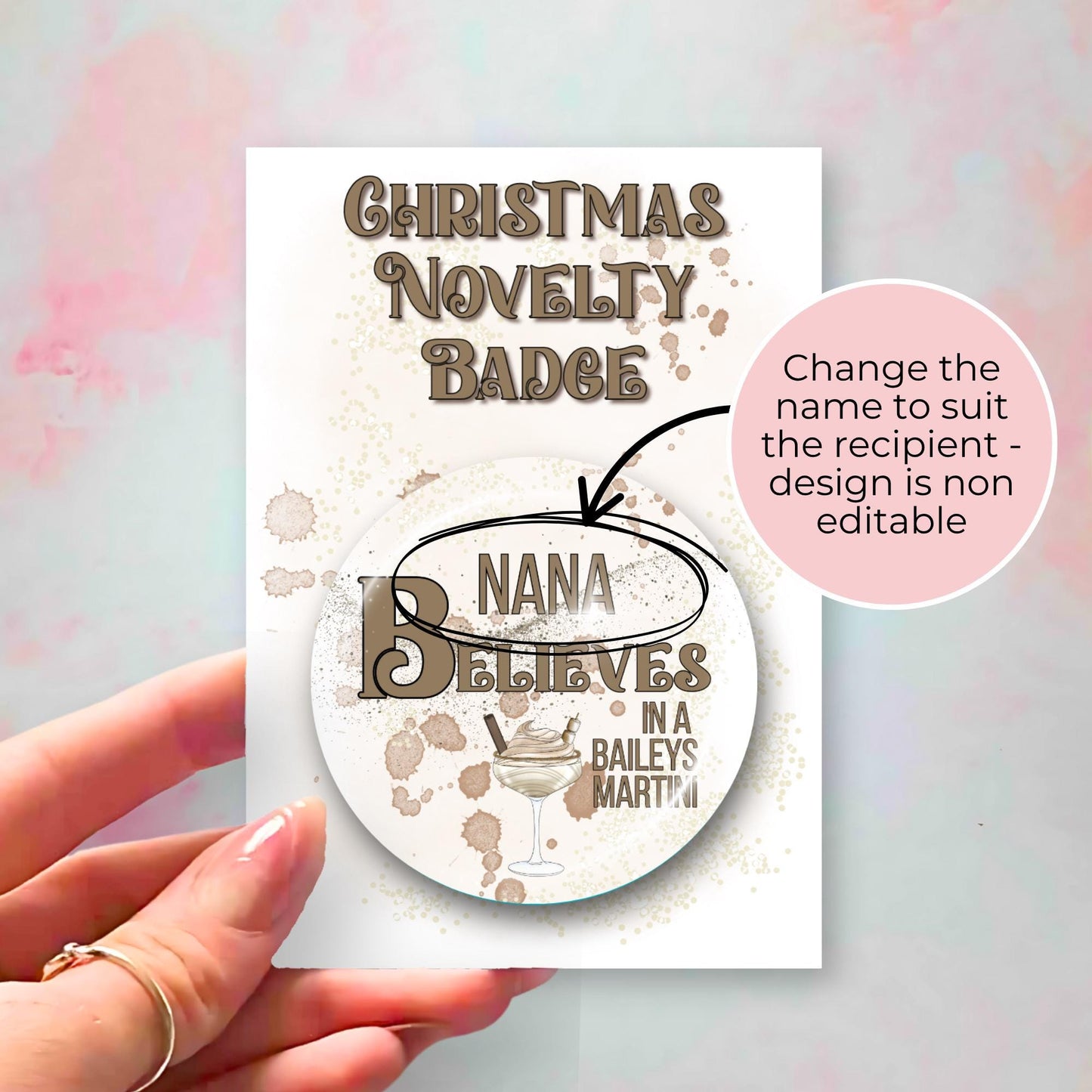 I Believe In A Baileys Martini Festive Button Badge, Adult Humour Festive Christmas Badges, Personalised  Name Badge Table Place Settings #BB #CG