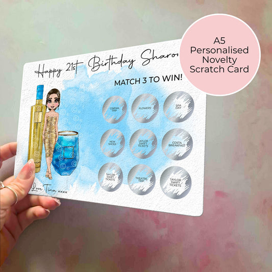 Personalised Vodka Scratch Reveal Gift Card For Her Milestone Birthday, AU Vodka Inspired Gift, Blue And Gold Vodka Themed Scratch Card #SC