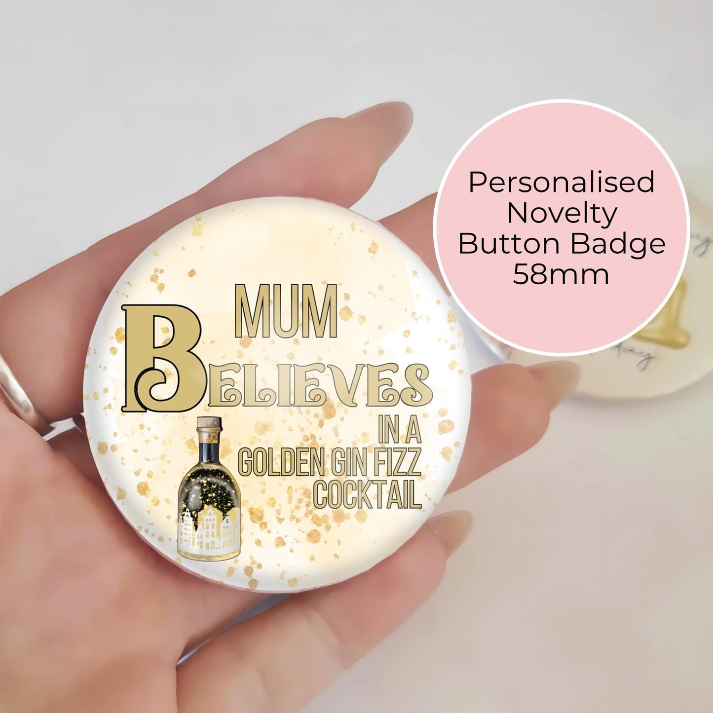 I Believe In A Golden Gin Fizz Festive Button Badge, Adult Humour Festive Christmas Badges, Personalised  Name Badge Table Place Settings #BB #CG