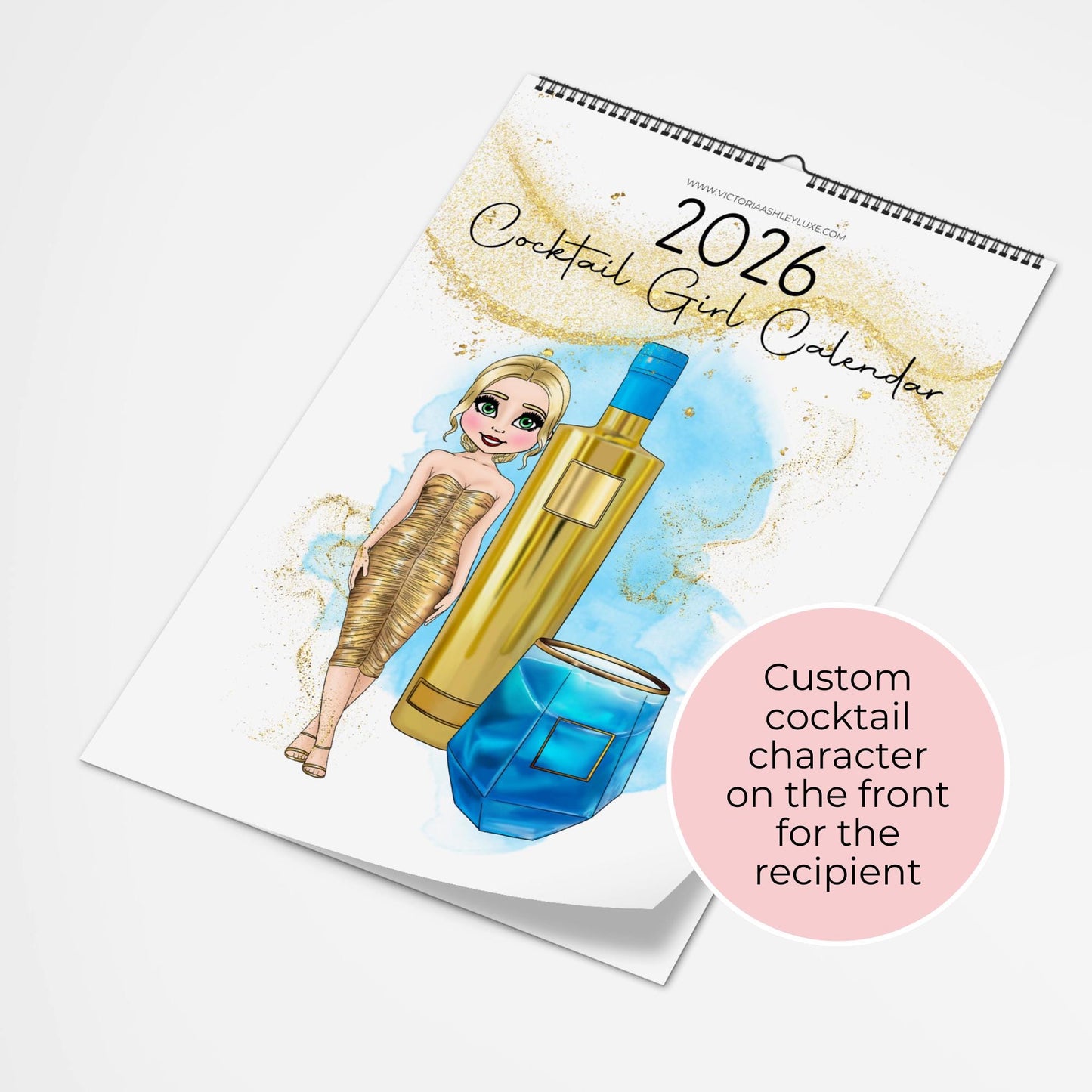 2026 Cocktail Girl A4 Wall Calendar, Custom Illustrated Cocktail Recipes Calendar, Unique Gift For Cocktail Lovers, Kitchen Wall Home Décor