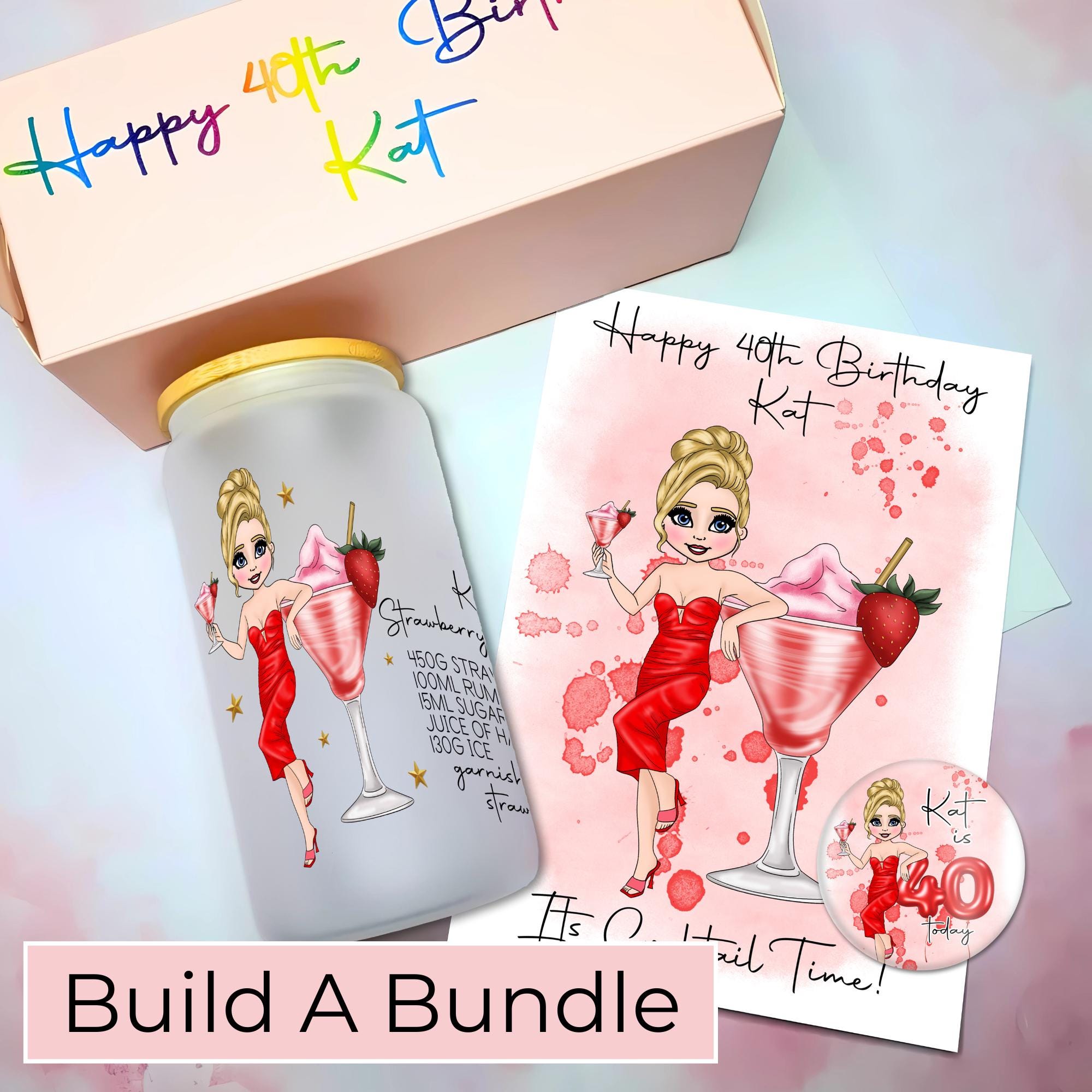 Pink Gin 75 Cocktail Girl 16oz Frosted Libby Glass – Personalised Recipe Glass #FL