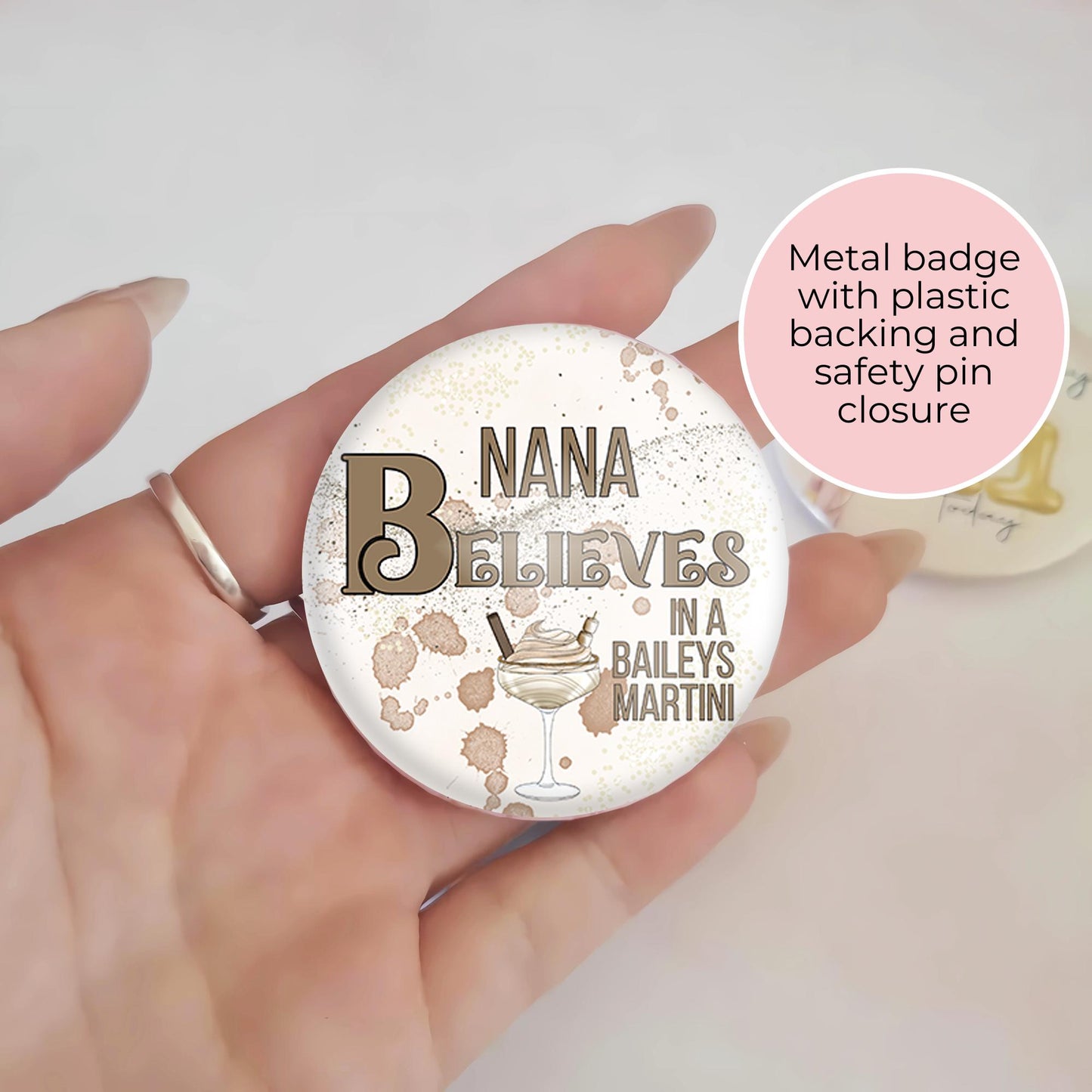I Believe In A Baileys Martini Festive Button Badge, Adult Humour Festive Christmas Badges, Personalised  Name Badge Table Place Settings #BB #CG