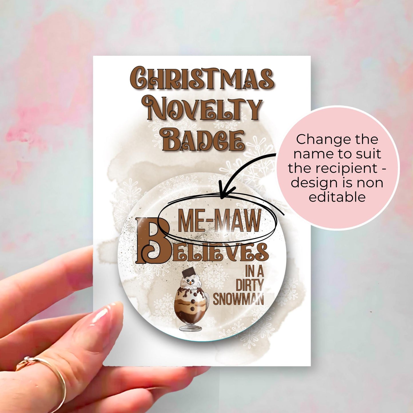 I Believe In A Dirty Snowman Cocktail Personalised Christmas Badge, Funny Baileys Drinker Gift, Custom Name Pin, Adult Humour Stocking Filler, Secret Santa Gift #BB #CG