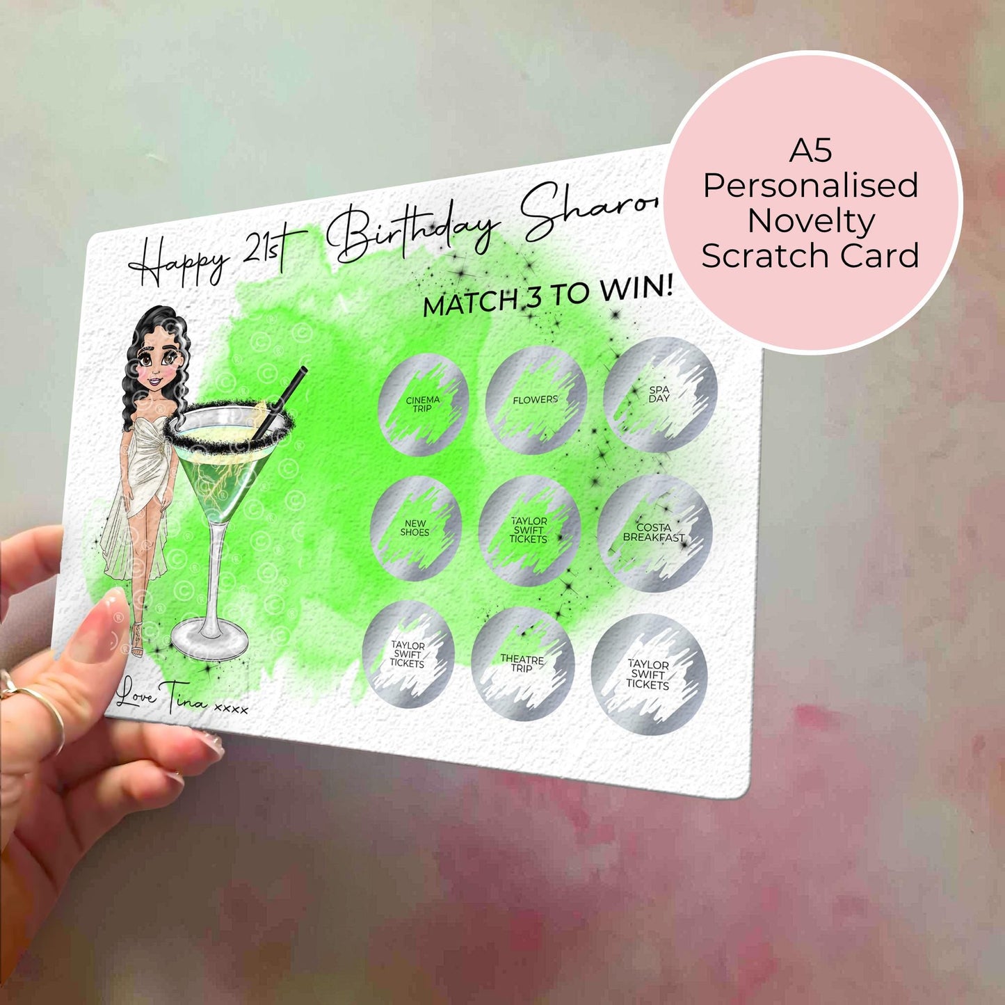 Personalised Sour Frankenstein Cocktail Recipe Birthday Reveal Scratch Card, 18th Birthday Spooky Scratch Off Card, Match 3 To Win Gift Card #SC
